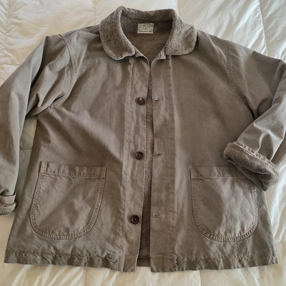 Unisex Taupe Workwear Jacket with Sherpa Collar